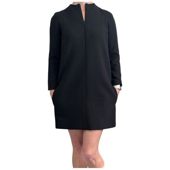 The Row Zip up Front Mini Dress Black Long Sleeves Pockets US 0